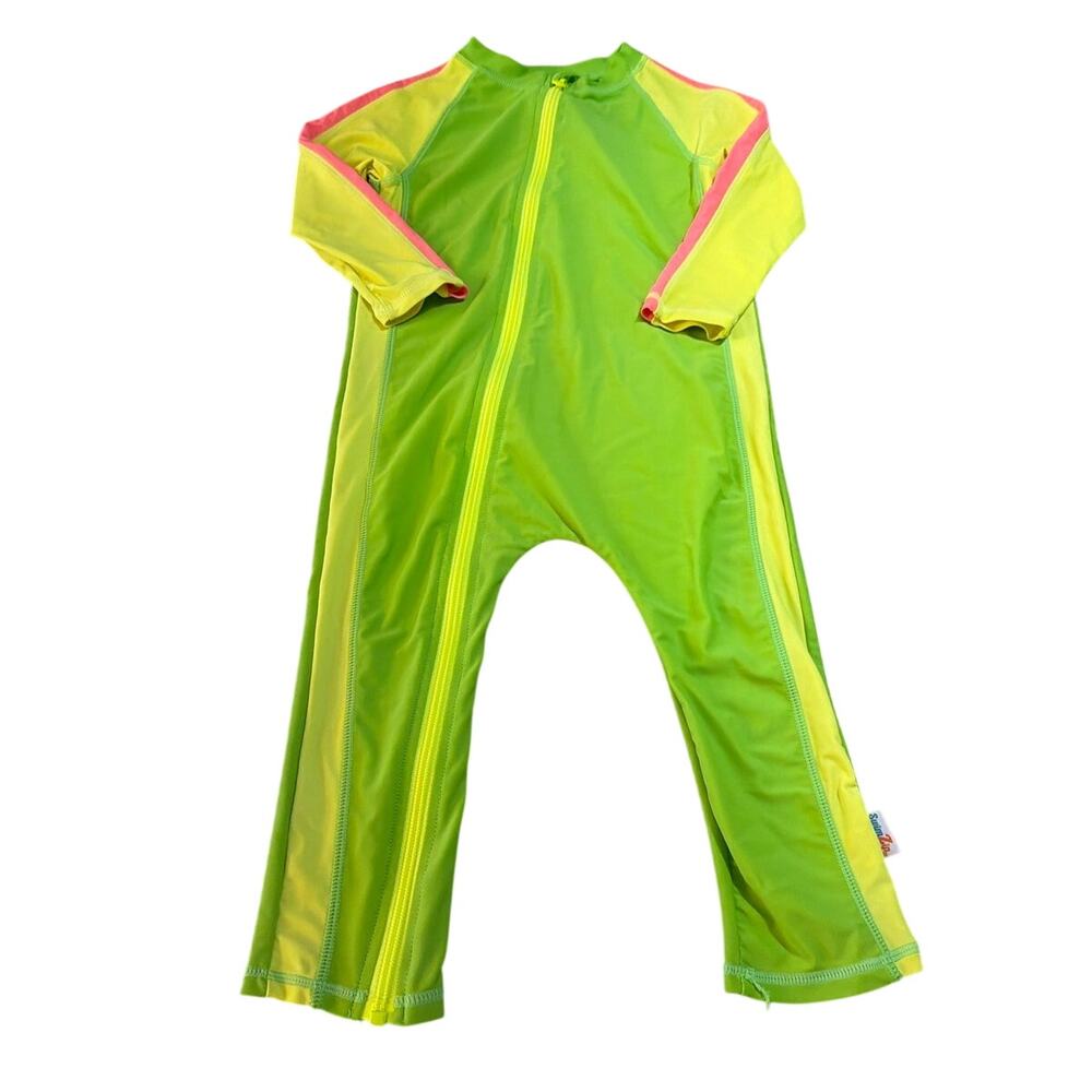 SwimZip Neon Green Yellow Long Sleeve Sunsuit Romper Swimsuit Toddler 3T/4T
